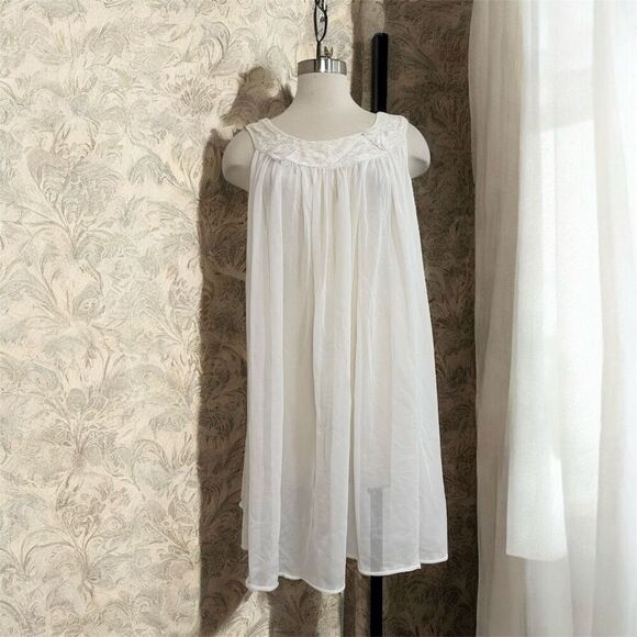 Vintage 1960s Peignoir Set White Robe Sheer Lace Slip Dress Nightgown S - Picture 2 of 11